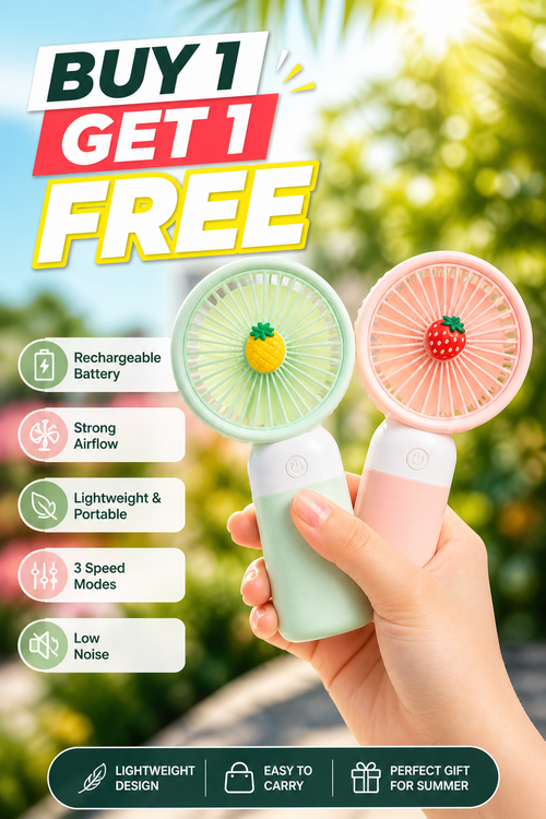 Buy 1 Get 1 FREE Mini Handheld Fan – Powerful Cooling, Rechargeable, Portable Summer Essential
